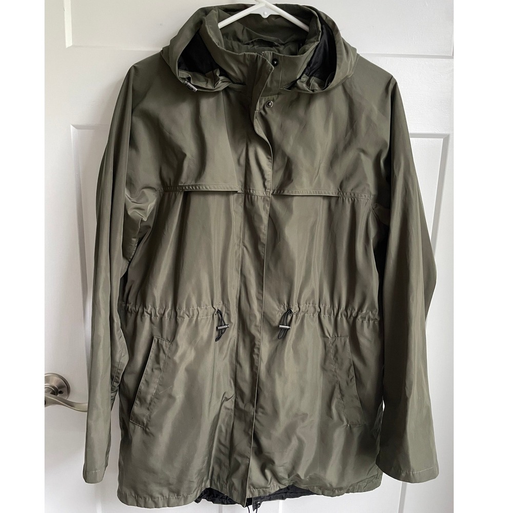 Theory Olive Green Compactable Parka Jacket Raincoat Packable Hooded Coat L